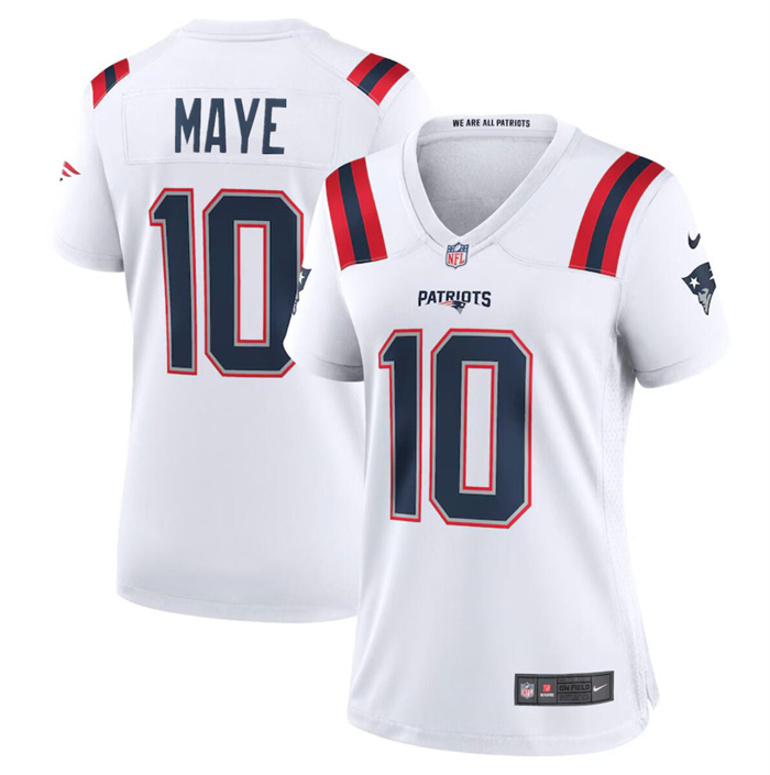 Women's New England Patriots #10 Drake Maye 2024 Draft White Football Stitched Jersey(Run Small)